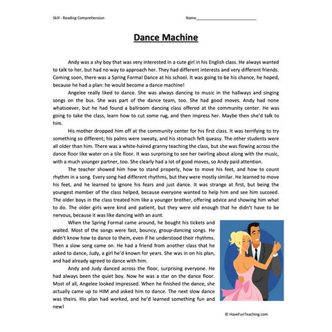 Dance Machine Reading Comprehension Worksheet