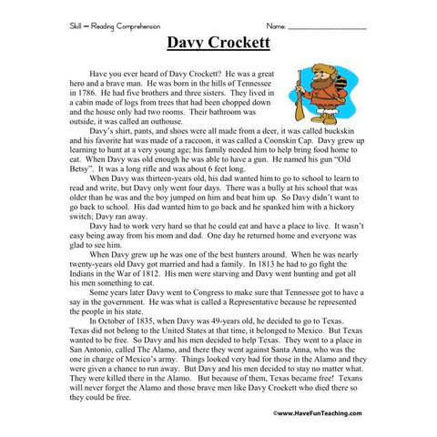 Davy Crockett Worksheet