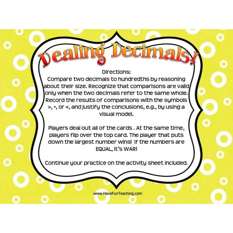 Dealing Decimals Game