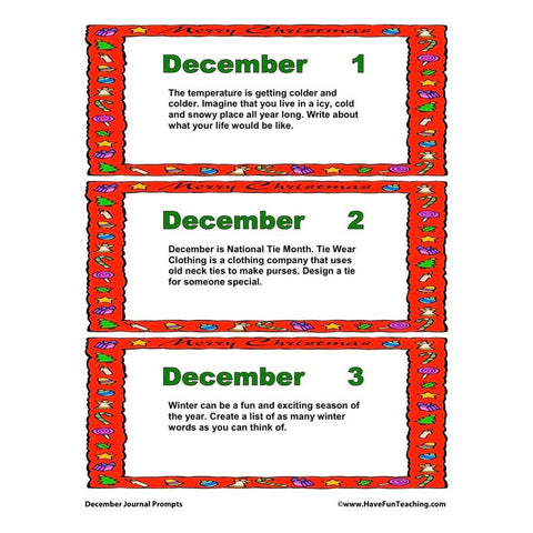 December Writing Prompts Worksheet