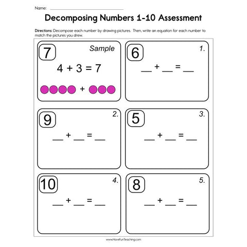 Decomposing Numbers 1 10 Assessment Worksheet
