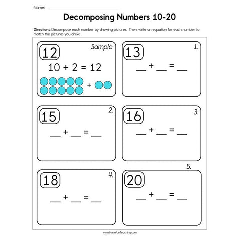 Decomposing Numbers 10 20 Worksheet