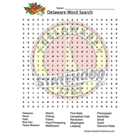 Delaware Wordsearch Worksheet