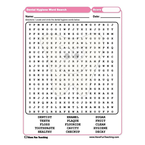 Dental Hygiene Word Search Worksheet
