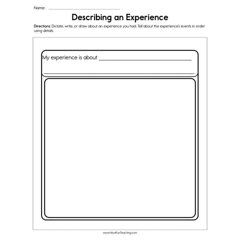 Describing AN Experience Worksheet