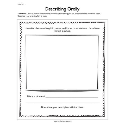 Describing Orally Worksheet