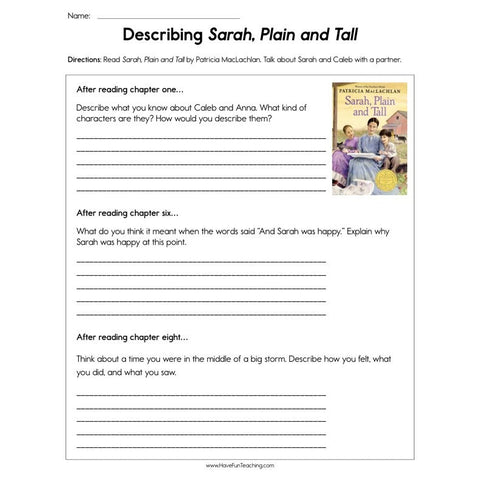 Describing Sarah Plain and Tall Worksheet