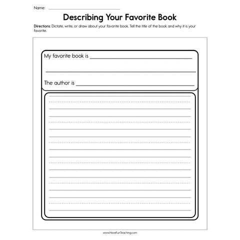 Describing Your Favorite Book Worksheet