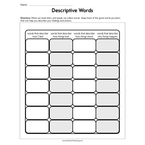 Descriptive Words Worksheet