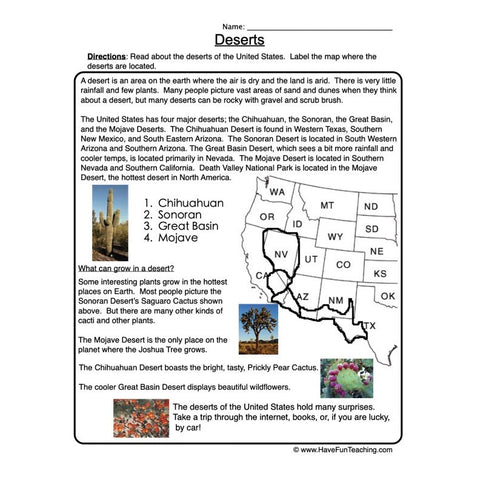 Deserts Worksheet