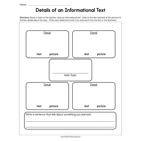 Details of AN Informational Text Worksheet