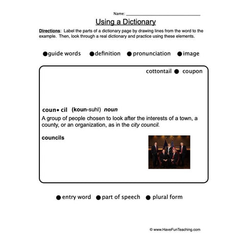Dictionary Skills Worksheet