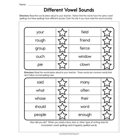Different Vowel Sounds Worksheet
