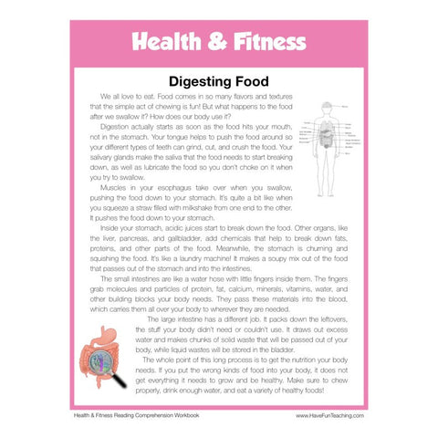 Digesting Food Health and Fitness Reading Comprehension Worksheet