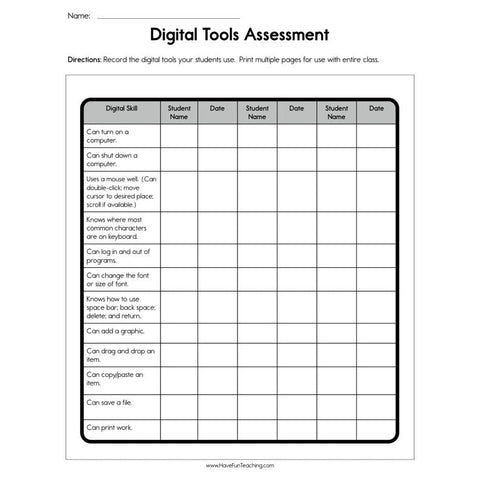 Digital Tools Assessment Worksheet