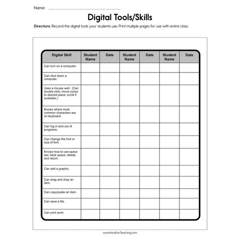 Digital Tools Skills Assessment Worksheet