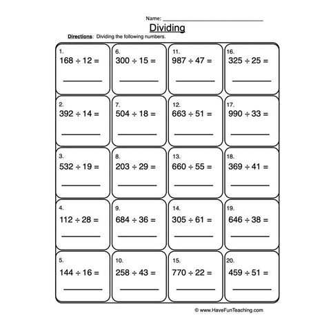Dividing 2 3 Digit Worksheet