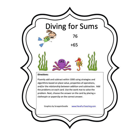 Diving for Sums Add Subtract Within 1000 Game