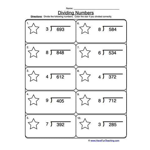 Division 1 3 Digit Worksheet