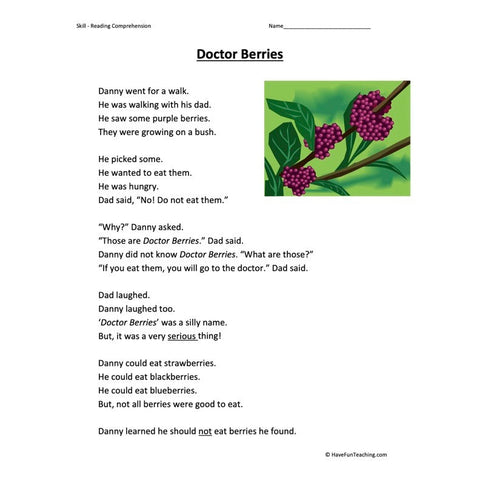 Doctor Berries Reading Comprehension Worksheet
