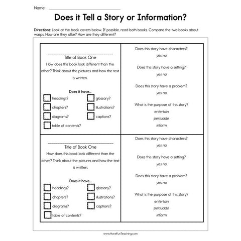 Does It Tell a Story or Information Worksheet