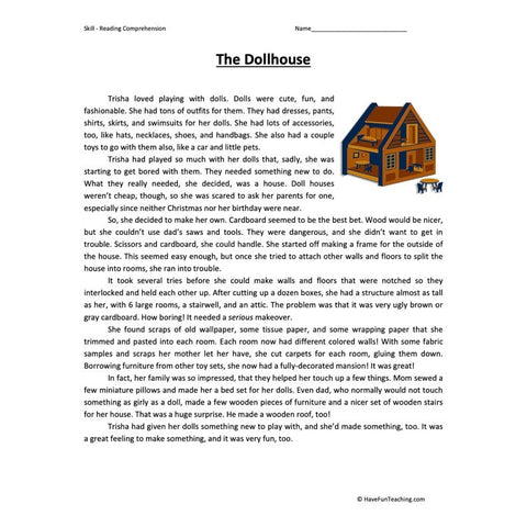 Dollhouse Reading Comprehension Worksheet
