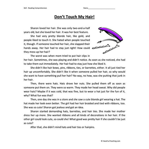 Don't Touch My Hair Reading Comprehension Worksheet