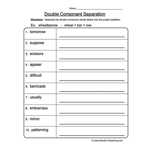 Double Consonant Worksheet