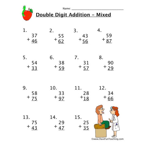 Double Digit Addition Mixed Worksheet