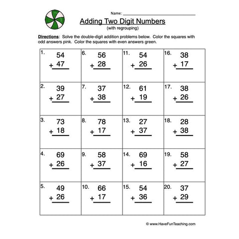 Double Digit Addition Regroup Worksheet