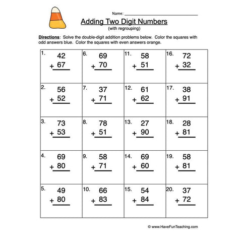 Double Digit Addition Regroup Worksheet 2
