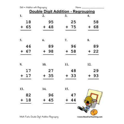 Double Digit Addition Regrouping Worksheet 2