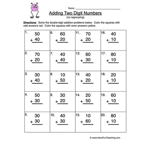 Double Digit Addition Worksheet