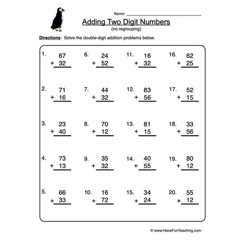 Double Digit Addition Worksheet 2