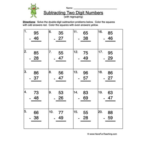 Double Digit Subtraction Regroup Worksheet