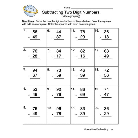 Double Digit Subtraction Regroup Worksheet 2