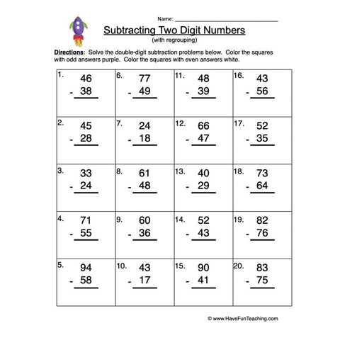 Double Digit Subtraction Regroup Worksheet 3