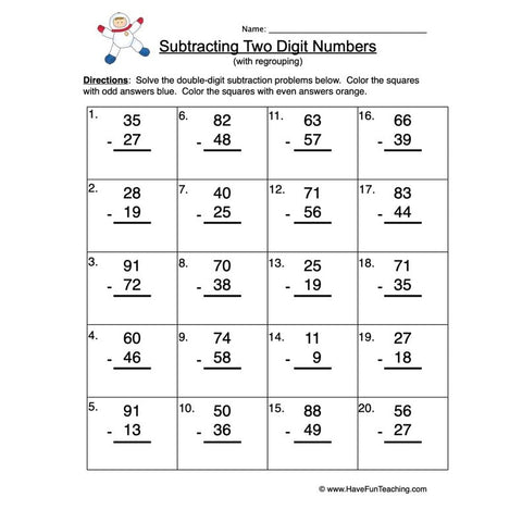 Double Digit Subtraction Regroup Worksheet 4