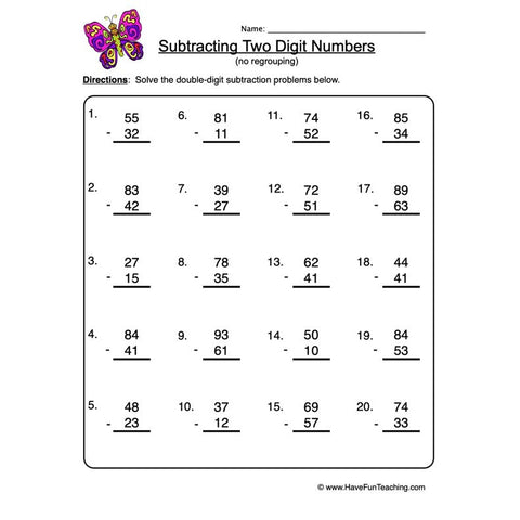 Double Digit Subtraction Worksheet 4