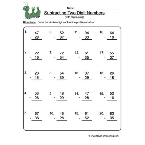 Double Digit Subtraction Worksheet 8