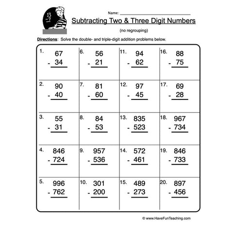 Double Triple Digit Subtraction Worksheet
