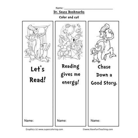 Dr Seuss Bookmarks Worksheet