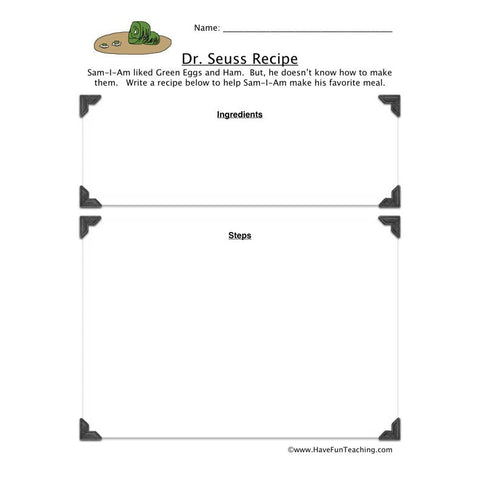 Dr Seuss Recipe Worksheet