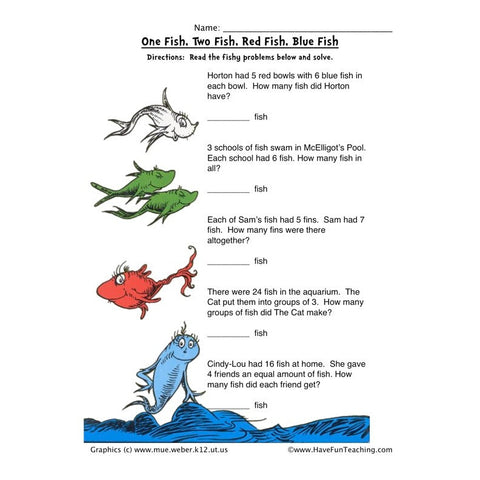 Dr Seuss Fish Math Worksheet