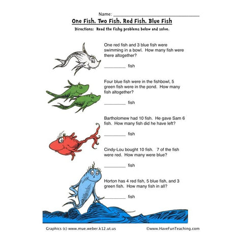Dr Seuss Fish Math Worksheet 2