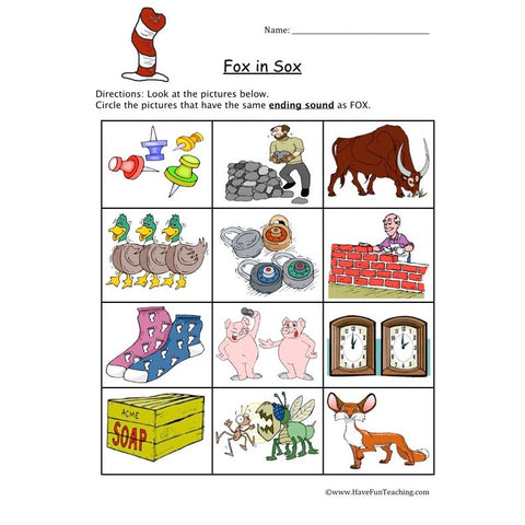 Dr Seuss Fox in Sox Worksheet