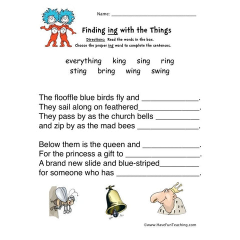 Dr Seuss Things Ing Words Worksheet