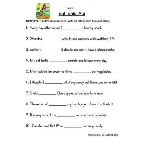 Eat Eats Ate Worksheet