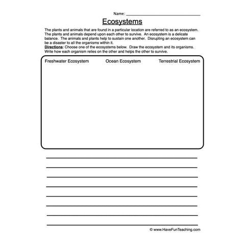 Ecosystems Worksheet