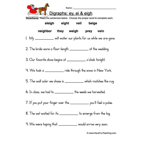 Ei Ey Eigh Digraphs Worksheet